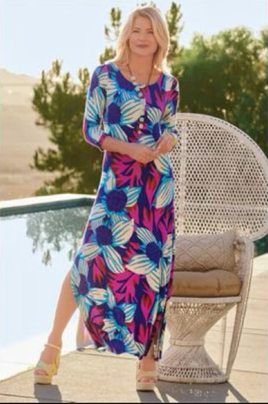 SOFT SURROUNDINGS Serena Jersey Maxi Long Sleeve Resort Dress // M